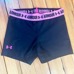 Under Armour black workout shorts with pink detailing
